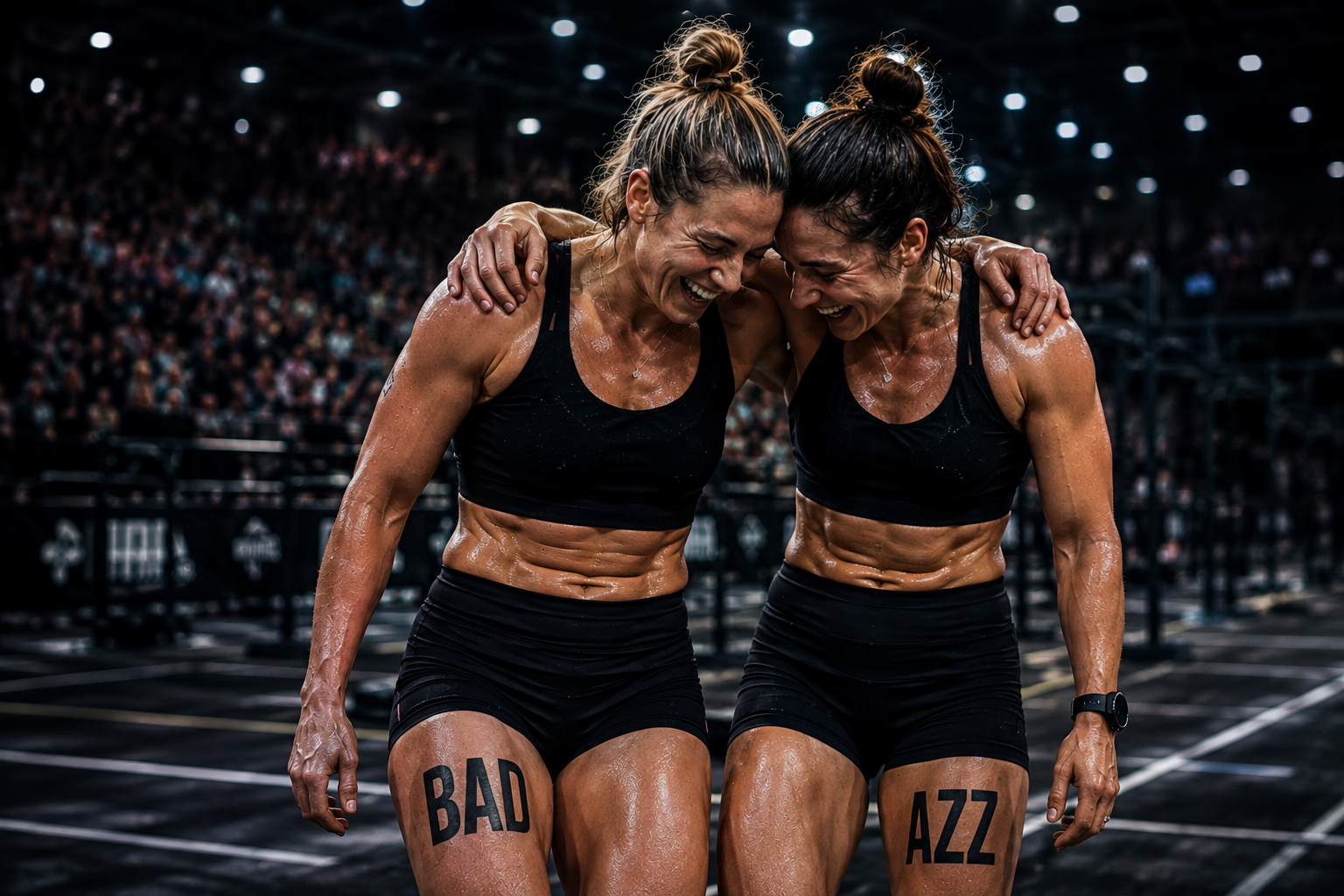 Race partners celebrating together after competition
